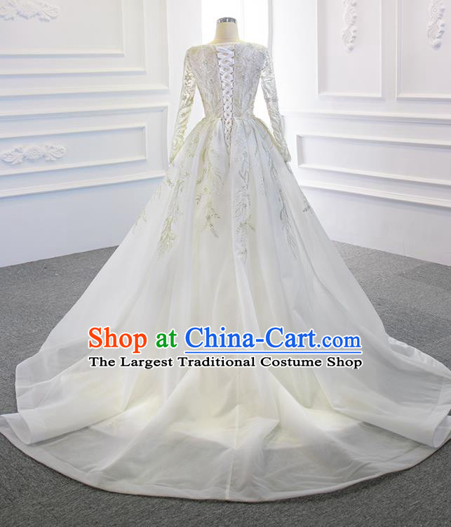 Custom Marriage Embroidery Formal Garment Compere Luxury Fishtail Full Dress Catwalks Princess Costume Bride Clothing Vintage Wedding Dress