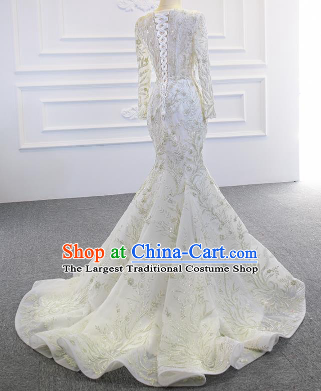 Custom Marriage Embroidery Formal Garment Compere Luxury Fishtail Full Dress Catwalks Princess Costume Bride Clothing Vintage Wedding Dress