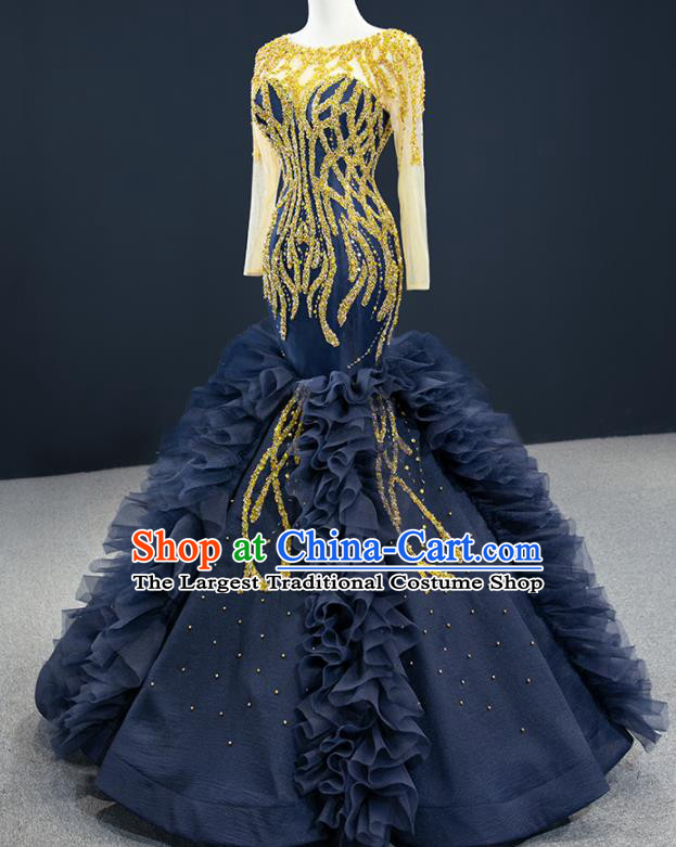 Custom Bride Clothing Vintage Wedding Dress Marriage Formal Garment Compere Luxury Navy Fishtail Full Dress Catwalks Princess Costume