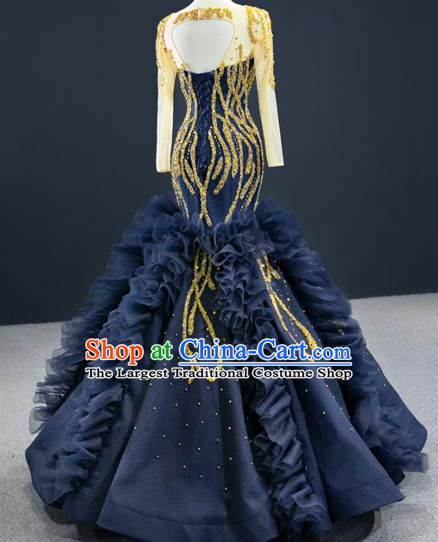 Custom Bride Clothing Vintage Wedding Dress Marriage Formal Garment Compere Luxury Navy Fishtail Full Dress Catwalks Princess Costume