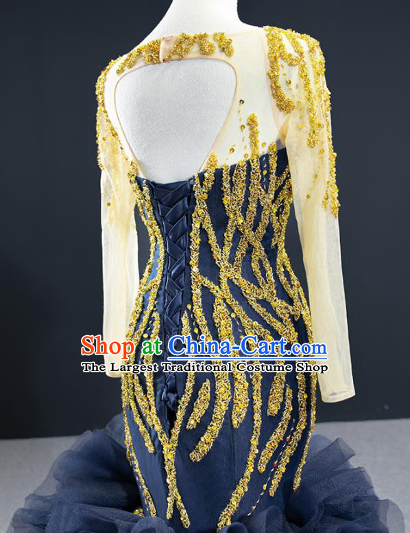 Custom Bride Clothing Vintage Wedding Dress Marriage Formal Garment Compere Luxury Navy Fishtail Full Dress Catwalks Princess Costume