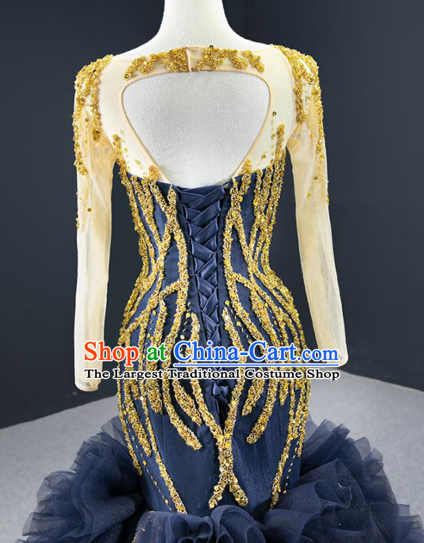 Custom Bride Clothing Vintage Wedding Dress Marriage Formal Garment Compere Luxury Navy Fishtail Full Dress Catwalks Princess Costume