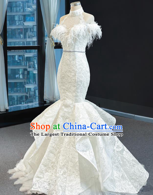 Custom Catwalks Princess Costume Vintage Bride Clothing Lace Wedding Dress Compere Formal Garment Marriage Luxury Fishtail Full Dress