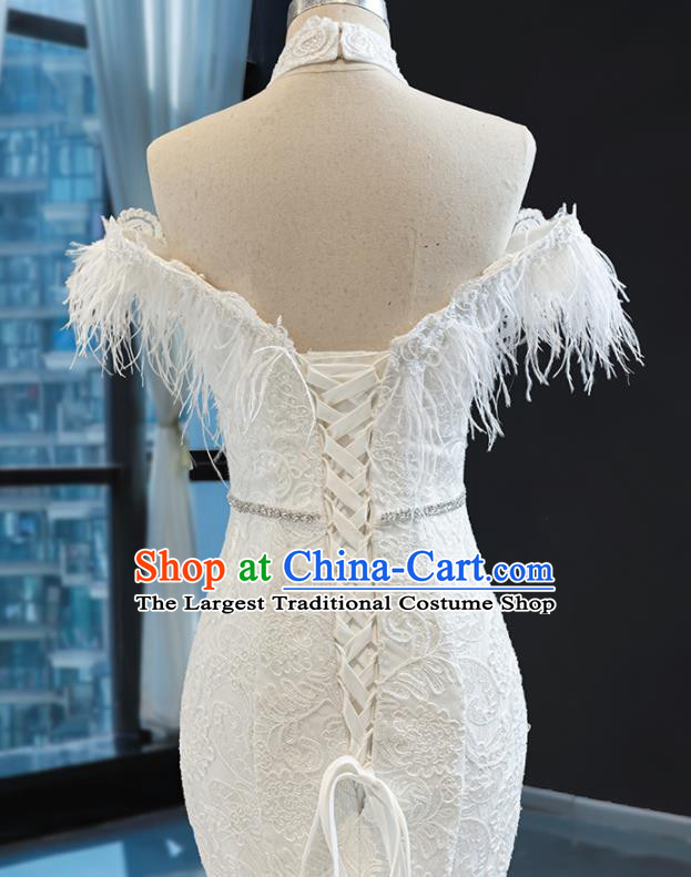 Custom Catwalks Princess Costume Vintage Bride Clothing Lace Wedding Dress Compere Formal Garment Marriage Luxury Fishtail Full Dress