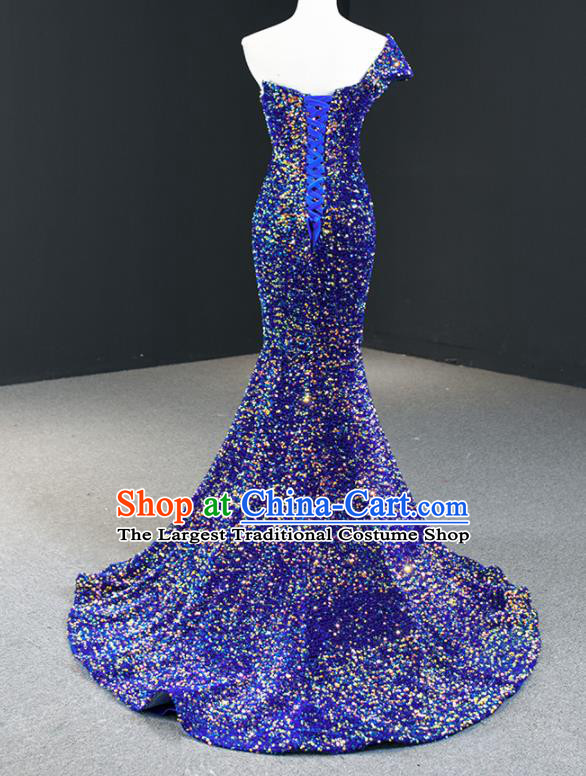 Custom Compere Formal Garment Marriage Fishtail Full Dress Catwalks Princess Costume Vintage Bride Clothing Luxury Royalblue Wedding Dress