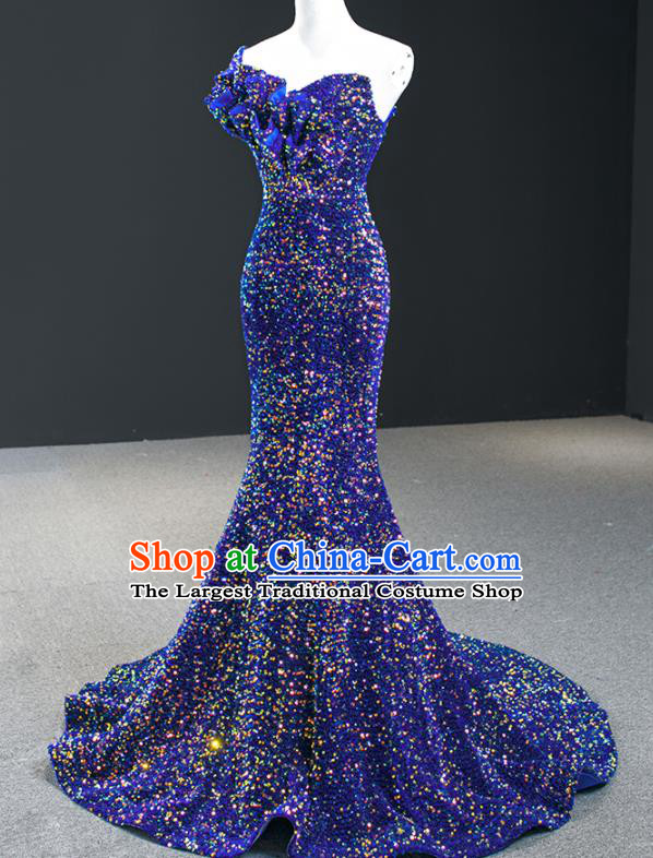 Custom Compere Formal Garment Marriage Fishtail Full Dress Catwalks Princess Costume Vintage Bride Clothing Luxury Royalblue Wedding Dress