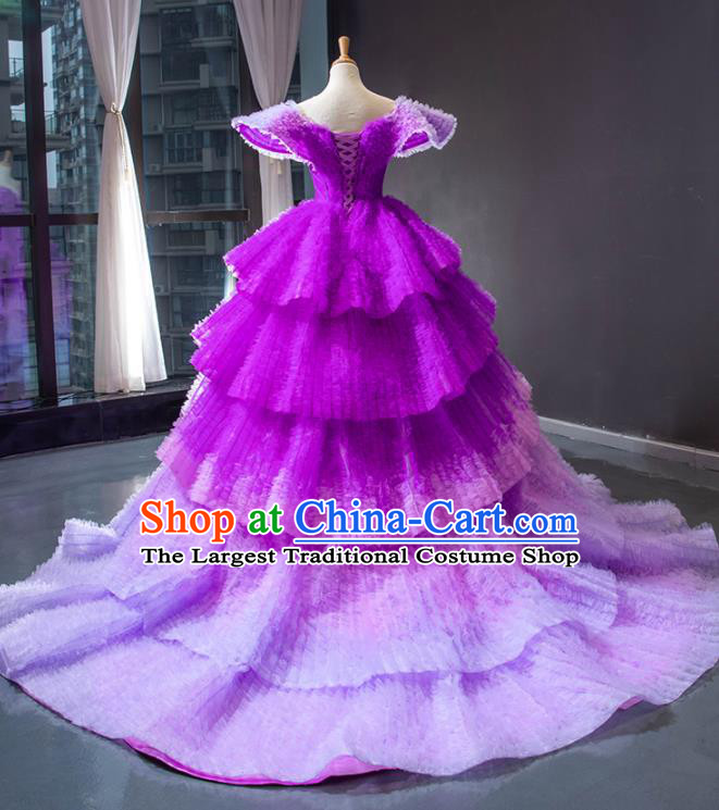 Custom Court Purple Trailing Full Dress European Princess Costume Vintage Bride Clothing Luxury Wedding Dress Compere Formal Garment