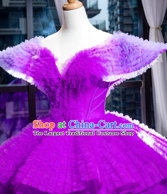 Custom Court Purple Trailing Full Dress European Princess Costume Vintage Bride Clothing Luxury Wedding Dress Compere Formal Garment