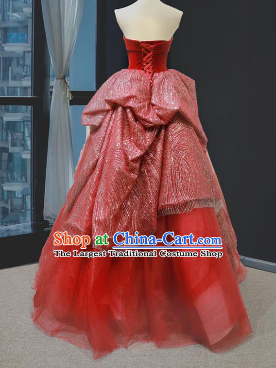 Custom Bride Clothing Luxury Red Wedding Dress Compere Formal Garment Court Vintage Full Dress European Queen Costume