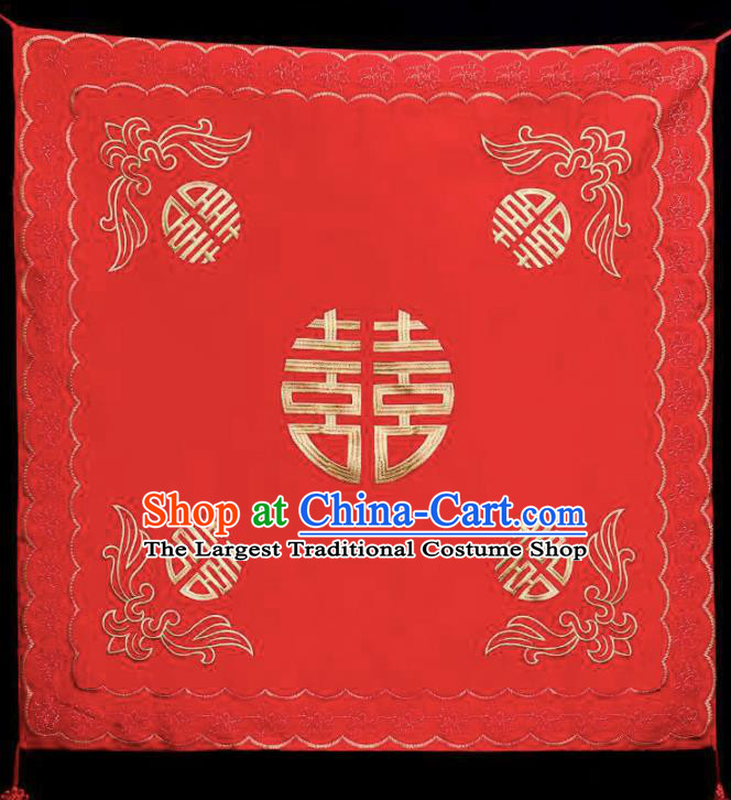 Chinese Traditional Wedding Headdress Bride Embroidered Red Kerchief Classical Marriage Headwear