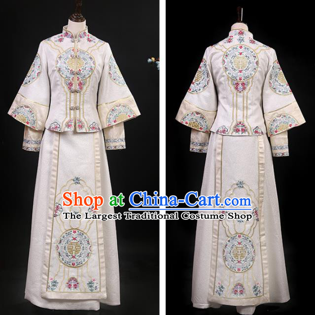 China Traditional Wedding Garment Costumes Bride Beige Dress Outfits Embroidery Xiuhe Suits Custom Bridal Attire Clothing