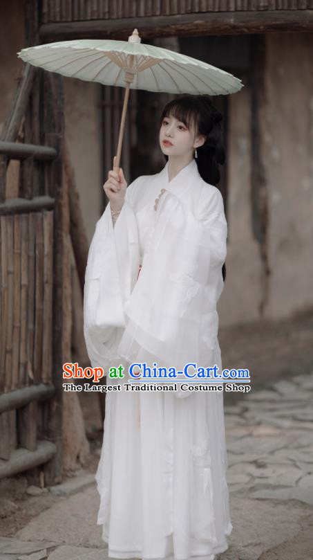 China Ancient Goddess White Hanfu Dress Jin Dynasty Palace Lady Clothing Traditional Historical Costumes Complete Set