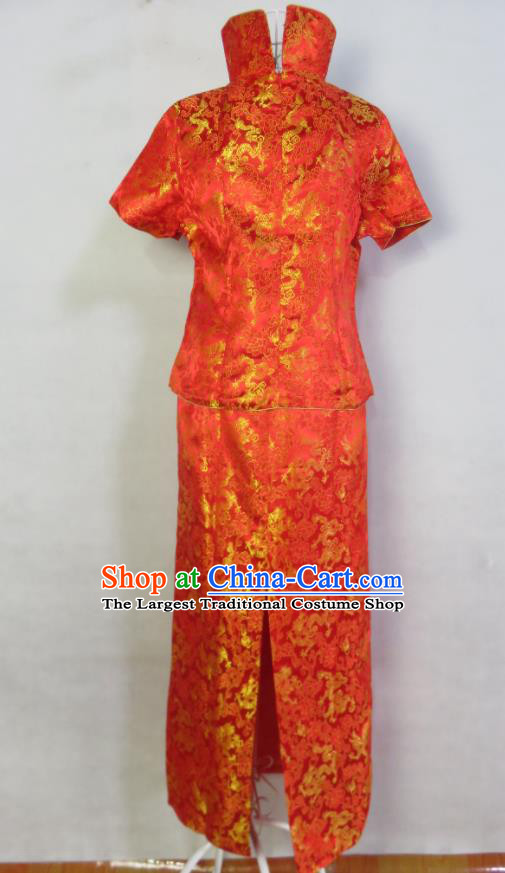 China Ancient Bride Dress Toasting Clothing Wedding Garment Costumes Classical Red Brocade Cheongsam Traditional Marriage Xiuhe Suits