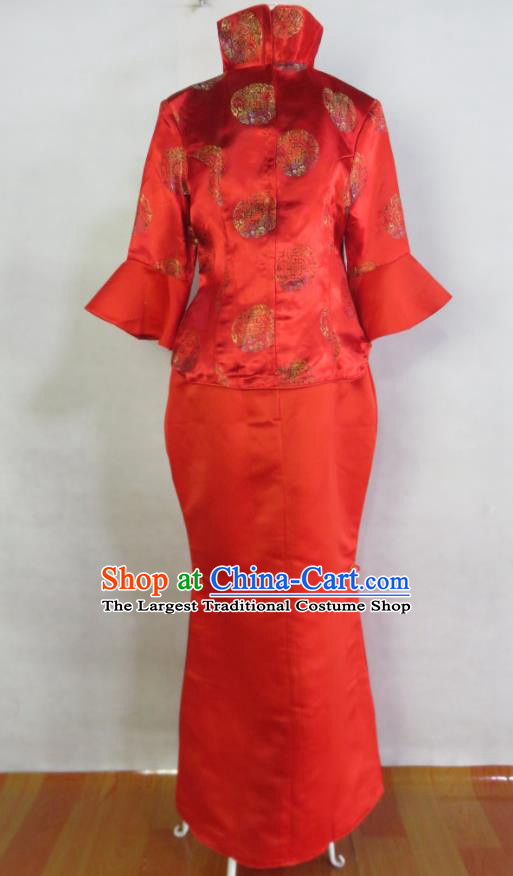 China Red Satin Xiuhe Suits Ancient Toasting Clothing Bride Dress Traditional Wedding Garment Costumes Classical Cheongsam