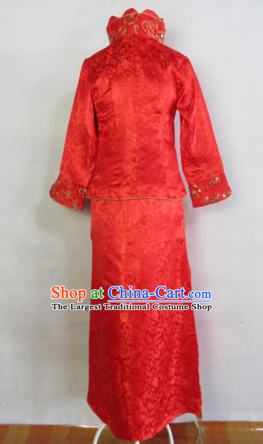 China Tang Suit Cheongsam Classical Xiuhe Suits Ancient Bride Toasting Red Dress Clothing Traditional Wedding Garment Costumes