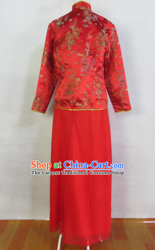 China Tang Suits Jacket and Robe Wedding Garment Costume Ancient Bridegroom Red Brocade Outfits