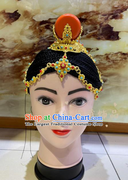 China Xizang Ethnic Wedding Headdress Zang Nationality Folk Dance Hair Accessories Tibetan Minority Performance Hair Crown
