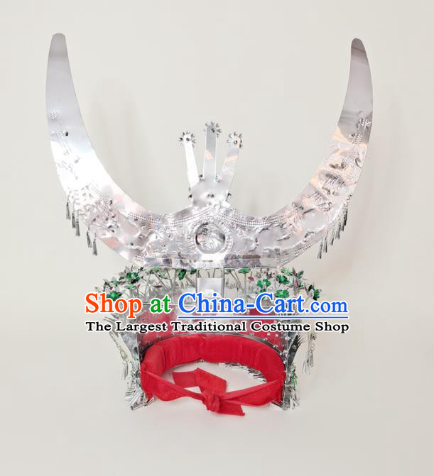 Chinese Miao Nationality Stage Performance Hat Dong Minority Woman Silver Headdress Ethnic Bride Wedding Headwear