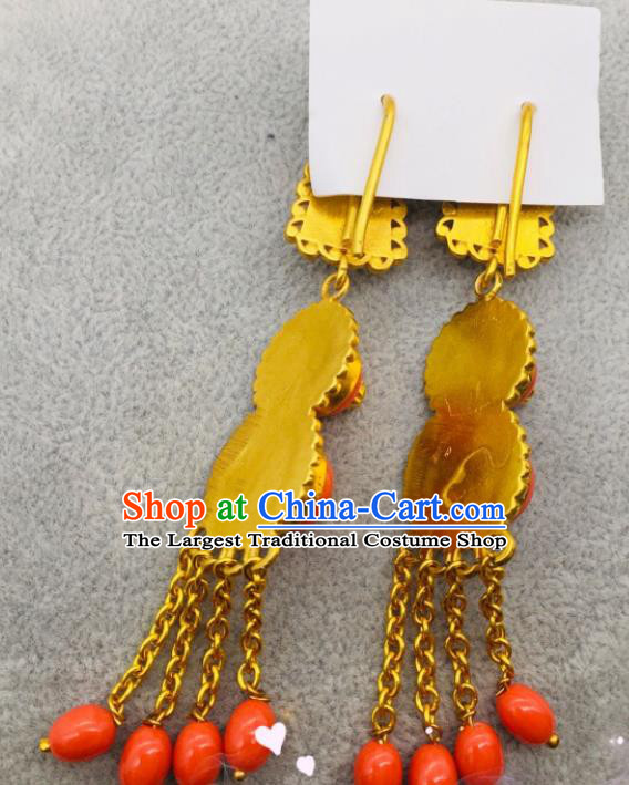 Chinese Zang Minority Festival Ear Jewelry Classical Dance Ear Accessories Traditional Tibetan Nationality Beads Tassel Earrings