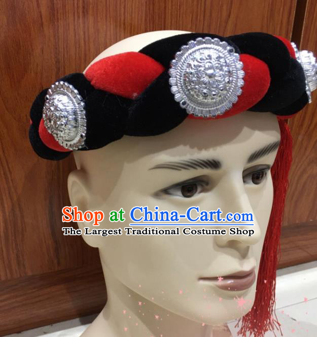 Chinese Male Stage Performance Headdress Tibetan Bridegroom Hair Accessories Zang Minority Wedding Headwear