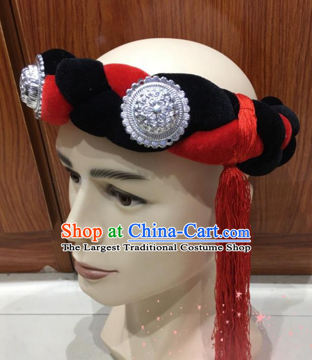 Chinese Male Stage Performance Headdress Tibetan Bridegroom Hair Accessories Zang Minority Wedding Headwear