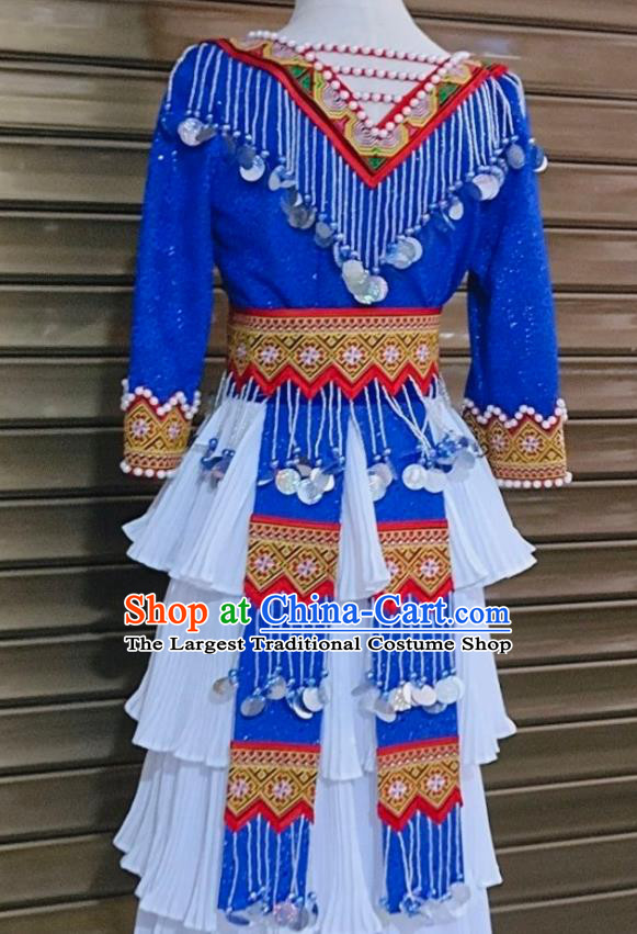 China Yunnan Minority Wedding Garments Miao Nationality Bride Costumes Ethnic Performance Clothing Traditional Hmong Folk Dance Skirt Outfits