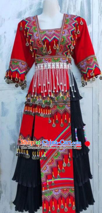 China Yunnan Minority Garments Miao Nationality Performance Costumes Ethnic Festival Clothing Traditional Hmong Folk Dance Dress Outfits