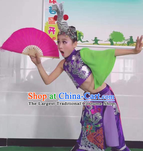 Chinese Fan Dance Hairdo Crown Woman Group Dance Hair Accessories Stage Performance Headpiece Classical Dance Headdress