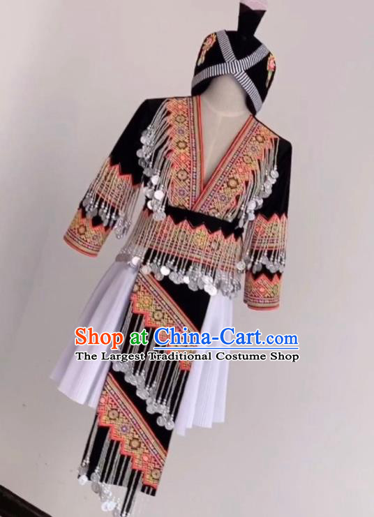 China Traditional Hmong Folk Dance Dress Outfits Yunnan Minority Performance Garments Miao Nationality Costumes Ethnic Clothing