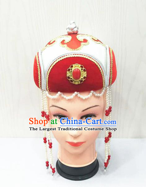 Chinese Mongolian Minority Girl Hair Accessories Ethnic Folk Dance Headdress Mongol Nationality Performance Tassel Hat