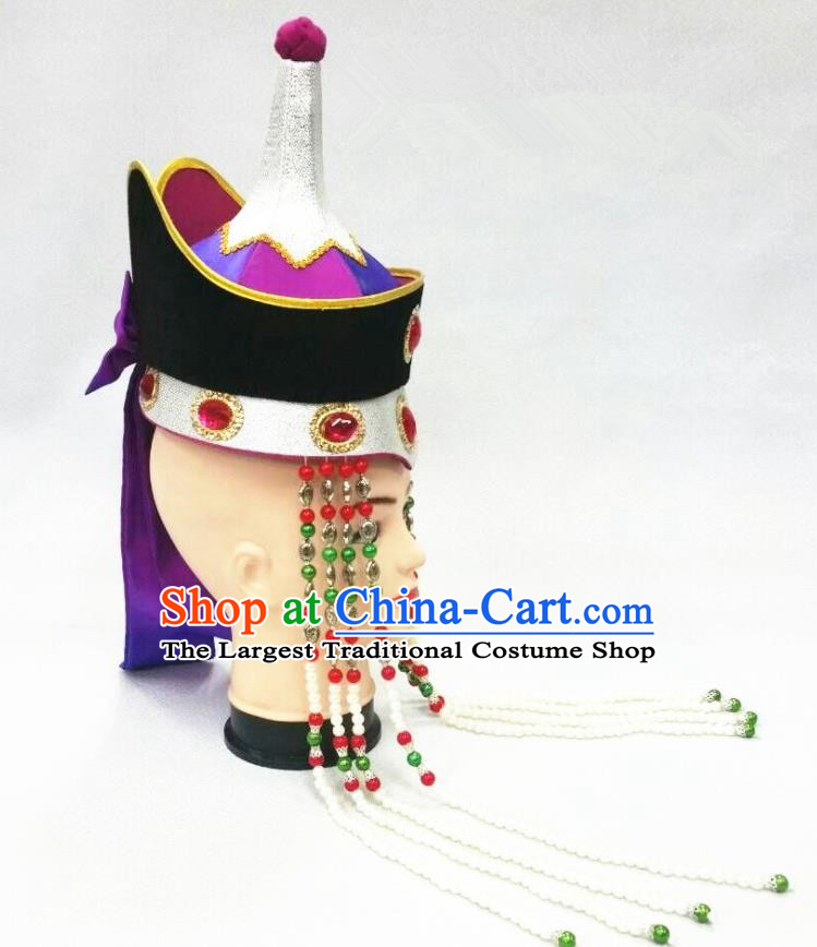 Chinese Ethnic Bride Headdress Mongol Nationality Performance Hat Mongolian Minority Noble Woman Hair Accessories