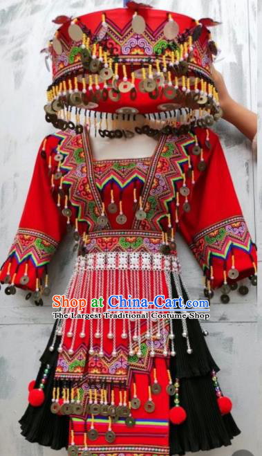 China Miao Nationality Performance Costumes Ethnic Festival Clothing Traditional Hmong Folk Dance Short Dress Outfits Yunnan Minority Garments