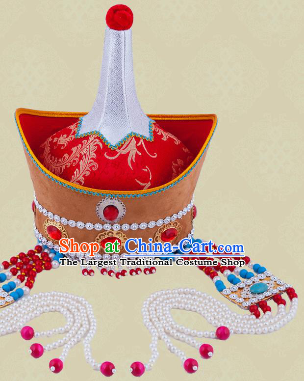 Chinese Mongol Nationality Wedding Tassel Hat Mongolian Minority Bride Hair Accessories Ethnic Stage Performance Headdress