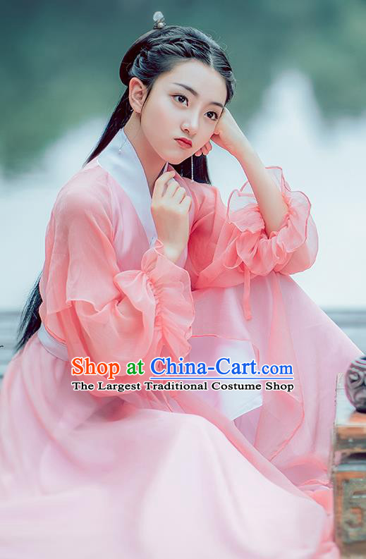 China Traditional Drama Eternal Love Bai Fengjiu Replica Garment Costumes Ancient Fox Princess Pink Hanfu Dress Ming Dynasty Swordswoman Clothing