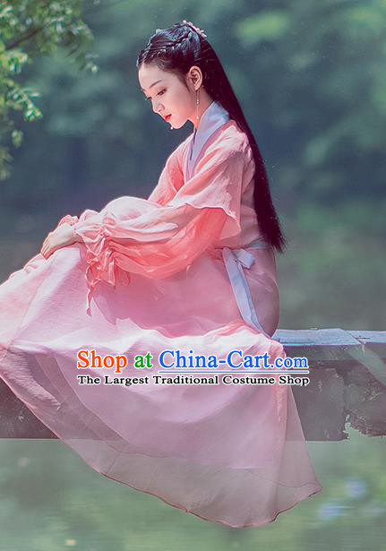 China Traditional Drama Eternal Love Bai Fengjiu Replica Garment Costumes Ancient Fox Princess Pink Hanfu Dress Ming Dynasty Swordswoman Clothing