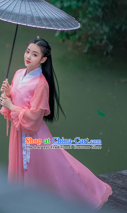 China Traditional Drama Eternal Love Bai Fengjiu Replica Garment Costumes Ancient Fox Princess Pink Hanfu Dress Ming Dynasty Swordswoman Clothing