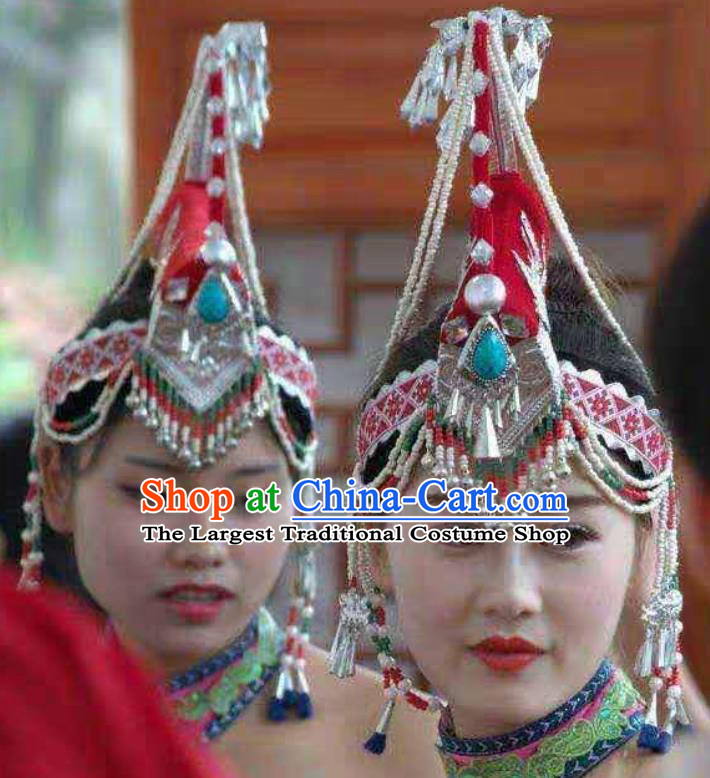China Ethnic Performance Headdress She Nationality Folk Dance Tassel Hat Guangdong Minority Bride Headwear