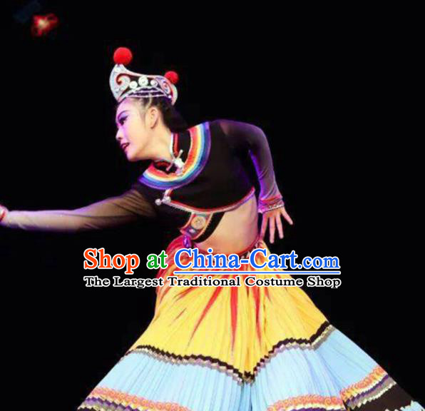 Chinese Yi Minority Dance Apparels Sichuan Nationality Woman Dance Clothing Traditional Ethnic Stage Performance Dress Outfits