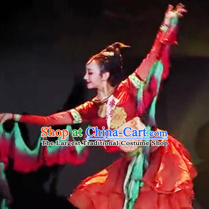 China Folk Dance Red Uniforms Stage Performance Dress Classical Dance Clothing Woman Dance Garment Costume