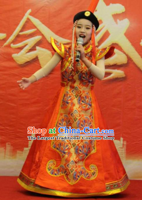 Chinese Mongolian Nationality Girl Clothing Traditional Ethnic Stage Performance Red Dress Outfits Mongol Minority Folk Dance Apparels