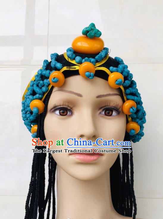 China Xizang Ethnic Wedding Headband Zang Nationality Folk Dance Hair Accessories Tibetan Minority Performance Headpieces