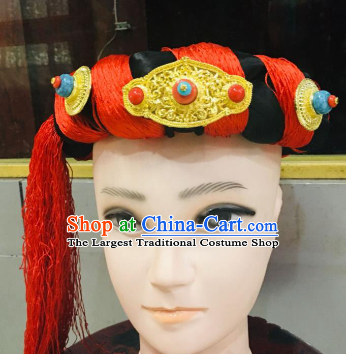 Chinese Tibetan Bridegroom Hair Accessories Zang Minority Wedding Headwear Ethnic Male Stage Performance Headband