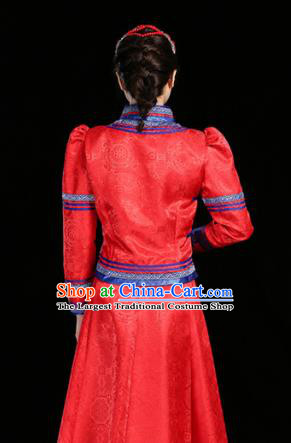 China Ethnic Folk Dance Red Dress Mongol Minority Fashion Mongolian Performance Clothing Moggol Nationality Female Informal Costume