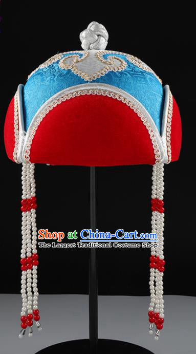 China Mongolian Nationality Headwear Mongol Nationality Girl Performance Hair Accessories Handmade Ethnic Children Dance Blue Hat