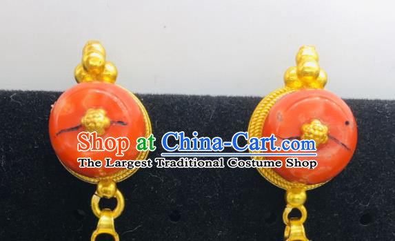 Chinese Traditional Tibetan Nationality Festival Earrings Zang Minority Wedding Ear Jewelry Classical Dance Ear Accessories