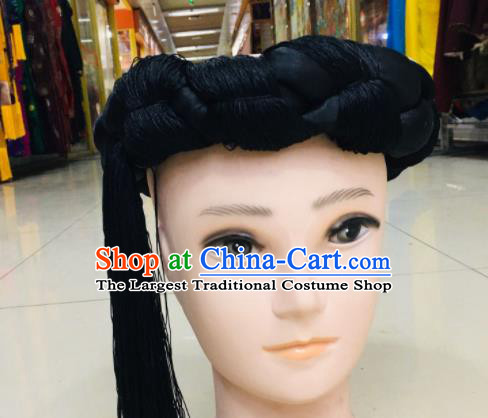 Chinese Zang Minority Wedding Headwear Male Stage Performance Black Headband Tibetan Bridegroom Hair Accessories