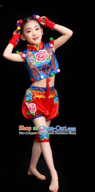 China Folk Dance Garment Costumes Drum Dance Dress Children Yangko Dance Outfits Girl Performance Clothing