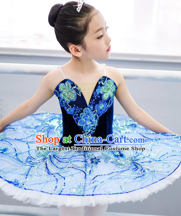 Professional Children Dance Competition Clothing Girl Dancewear Tu Tu Dance Garment Costume Ballet Dance Blue Veil Dress