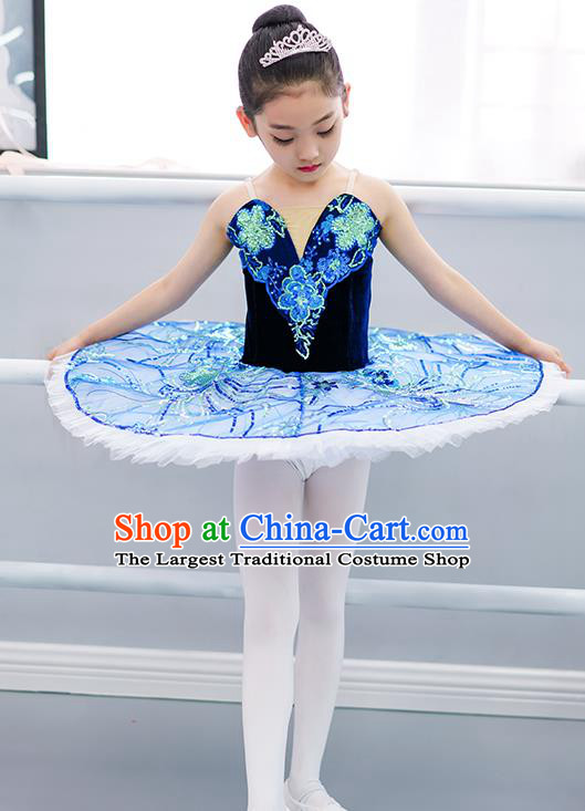 Professional Children Dance Competition Clothing Girl Dancewear Tu Tu Dance Garment Costume Ballet Dance Blue Veil Dress