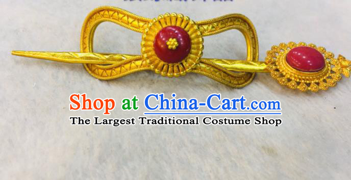 China Zang Nationality Dance Hair Accessories Tibetan Minority Bride Golden Hair Crown Xizang Ethnic Festival Performance Headpieces